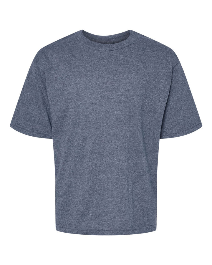 Front View of Heather Navy Youth Gold Soft Touch T-Shirt - 4850