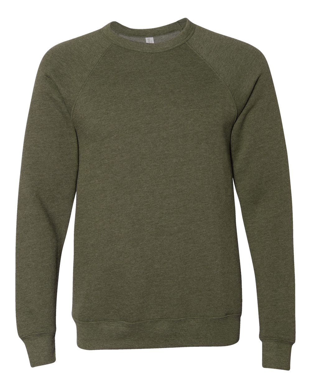 Front View of Heather Olive Sponge Fleece Raglan Crewneck Sweatshirt - 3901