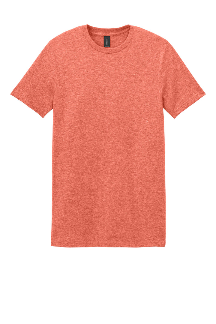 Front View of Heather Orange Gildan Softstyle T-Shirt. 64000