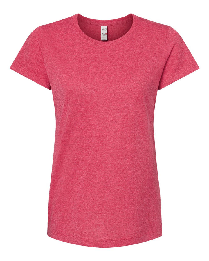 Front View of Heather Pink Women's Gold Soft Touch T-Shirt - 4810