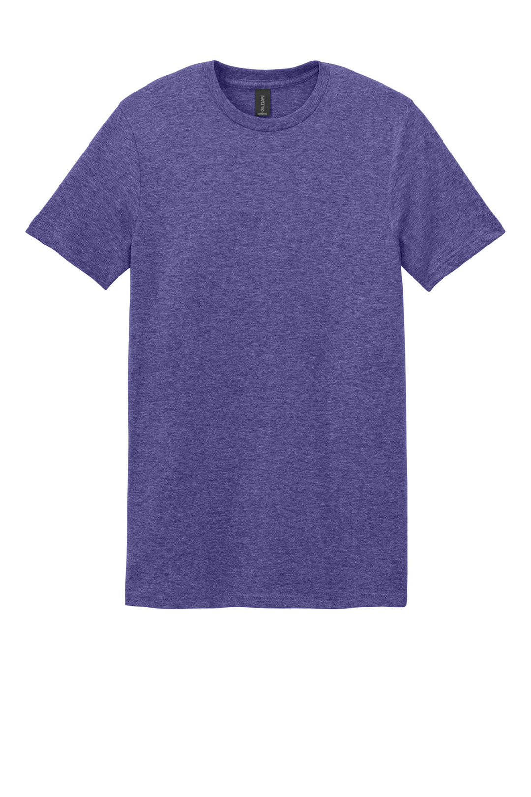Front View of Heather Purple Gildan Softstyle T-Shirt. 64000