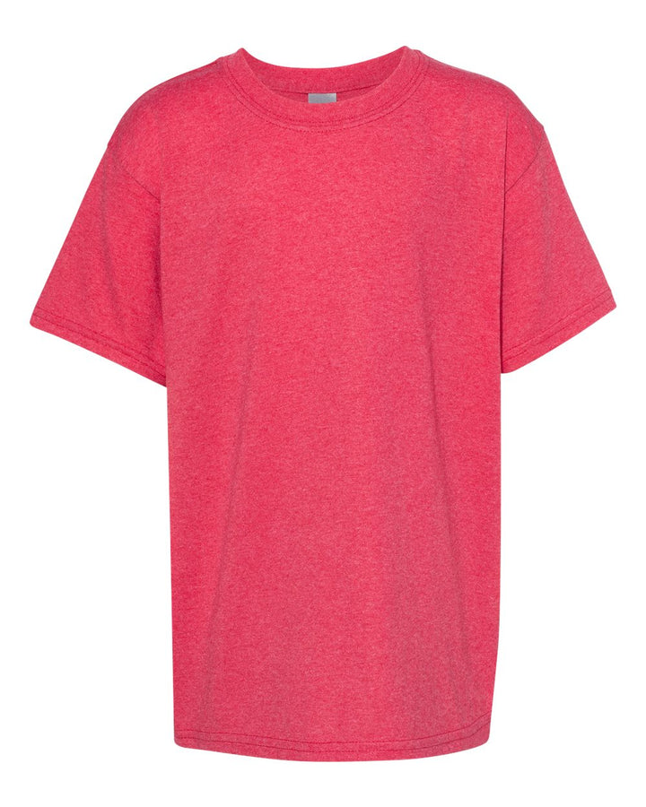 Front View of Heather Red Heavy Cotton™ Youth T-Shirt - 5000B