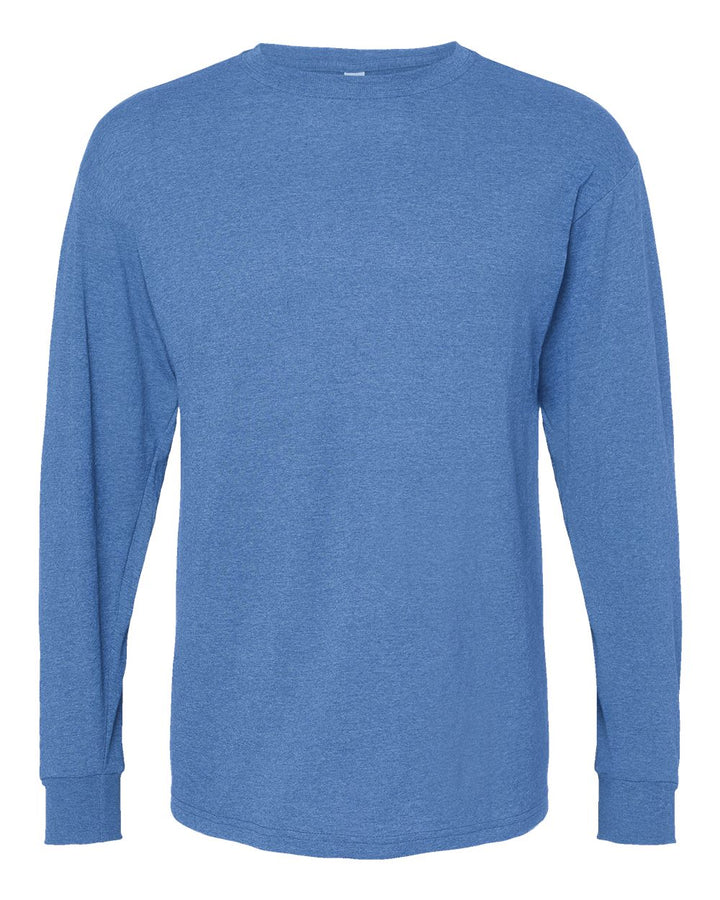 Front View of Heather Royal Gold Soft Touch Long Sleeve T-Shirt - 4820