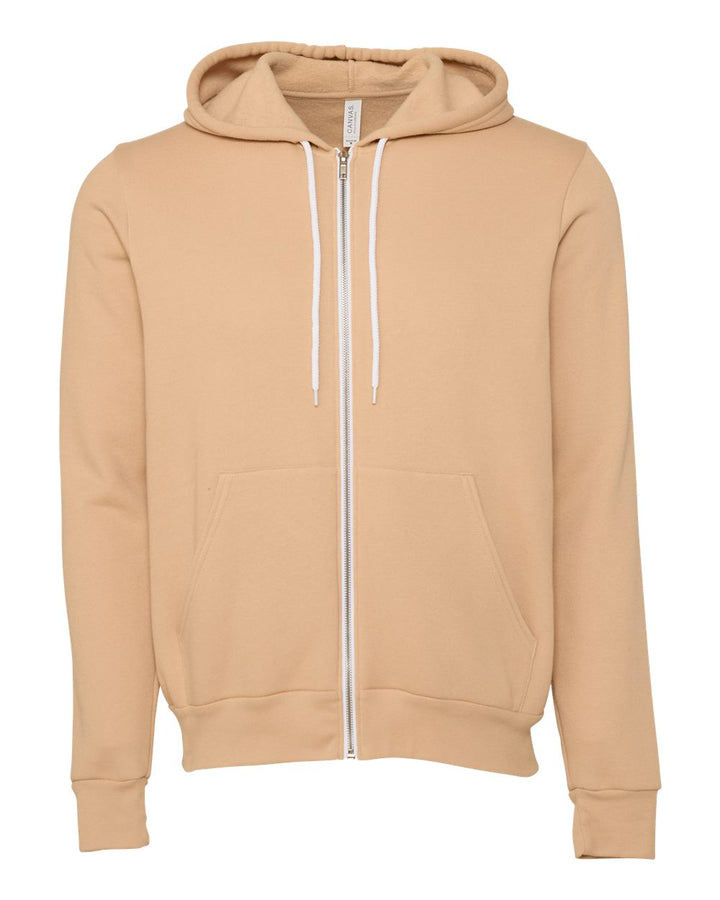 Front View of Heather Sand Dune Sponge Fleece Full-Zip Hoodie - 3739
