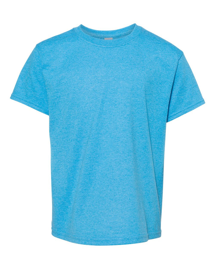 Front View of Heather Sapphire Heavy Cotton™ Youth T-Shirt - 5000B