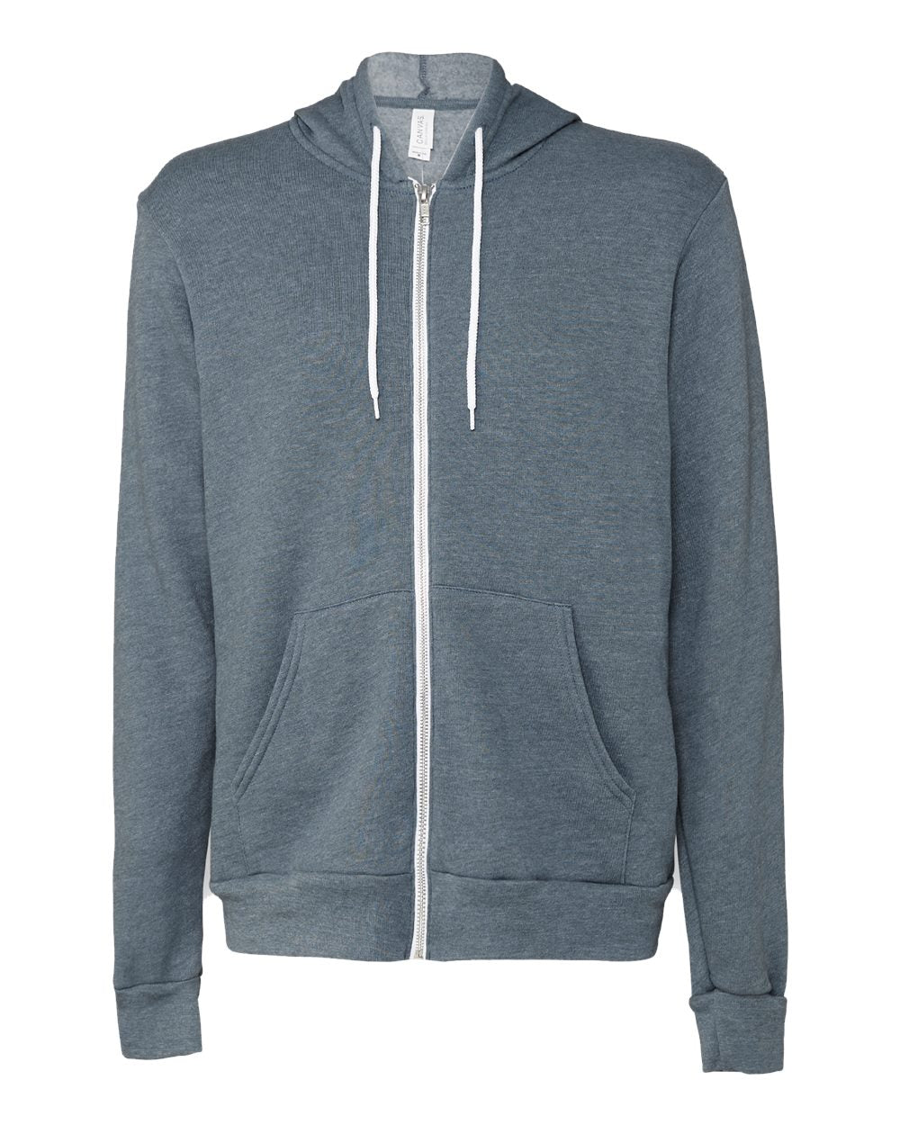 Front View of Heather Slate Sponge Fleece Full-Zip Hoodie - 3739