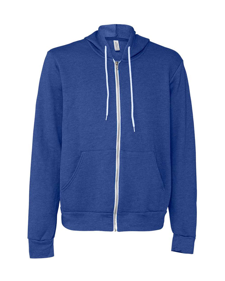 Front View of Heather True Royal Sponge Fleece Full-Zip Hoodie - 3739