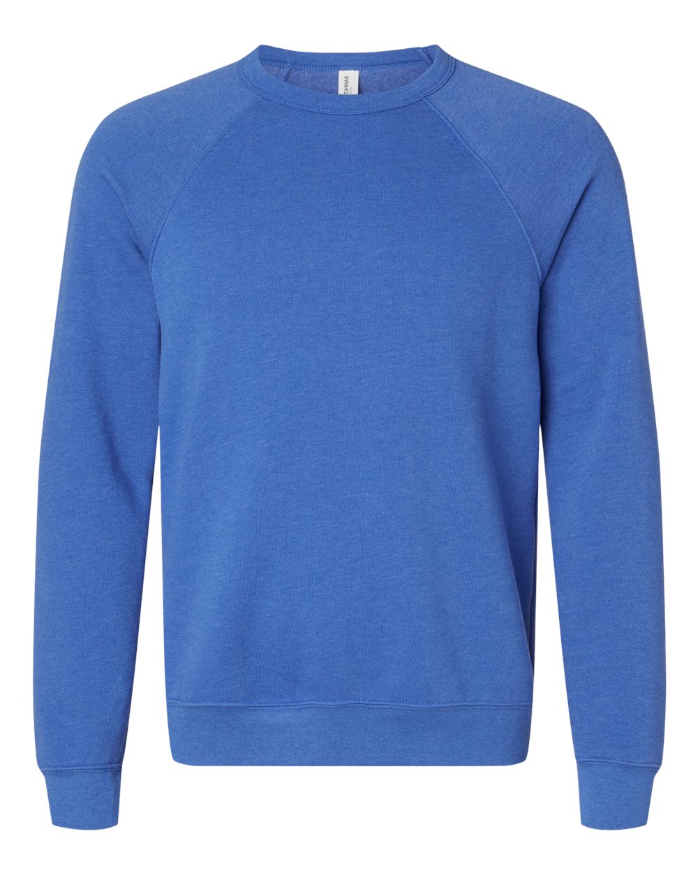 Front View of Heather True Royal Sponge Fleece Raglan Crewneck Sweatshirt - 3901