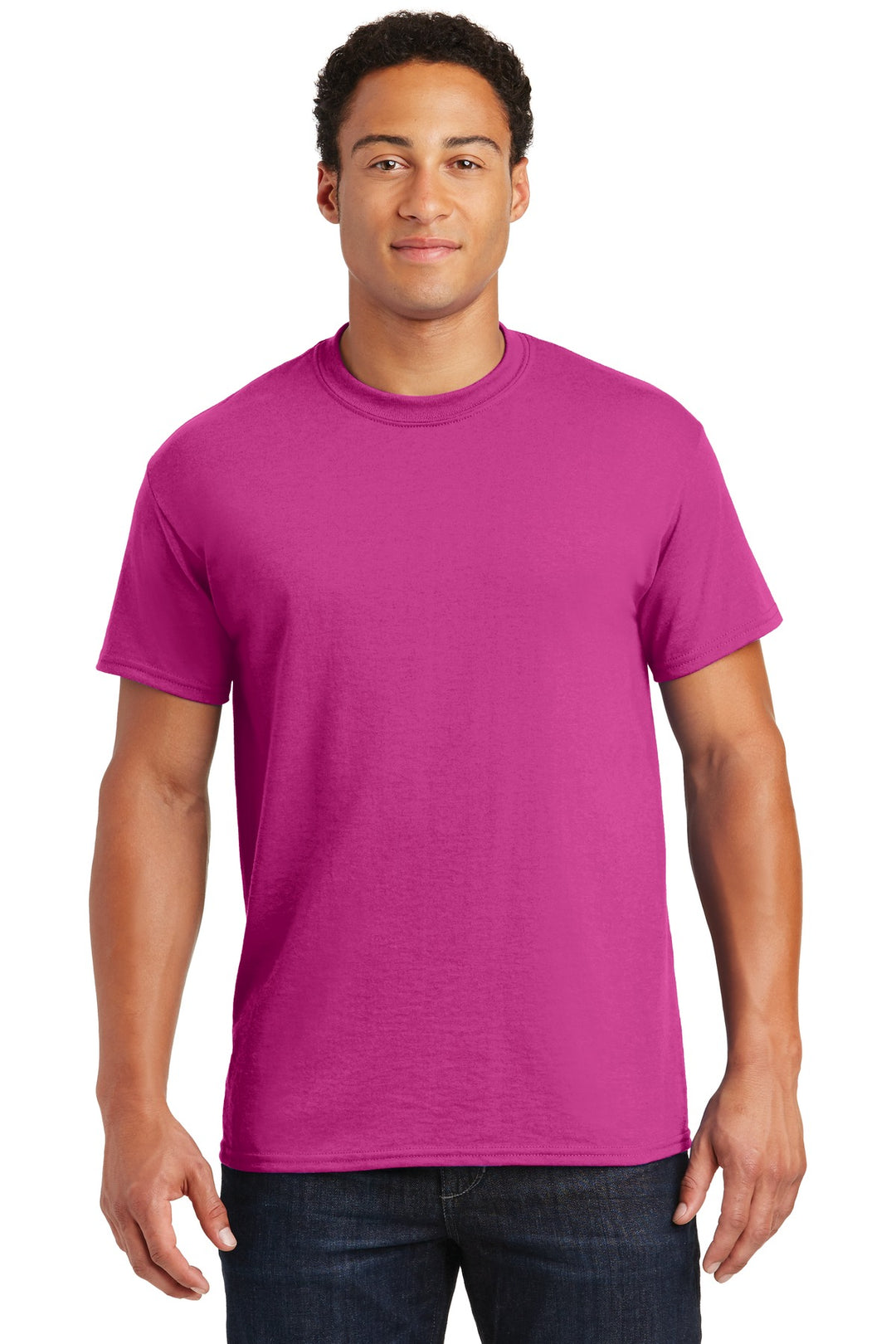 Front View of Heliconia Gildan DryBlend 50 Cotton/50 Poly T-Shirt. 8000