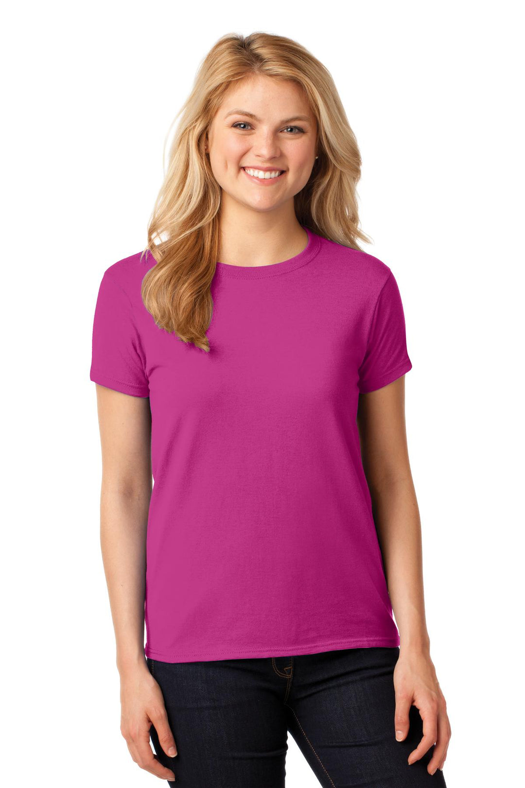 Front View of Heliconia Gildan Women's Heavy Cotton 100% Cotton T-Shirt. 5000L