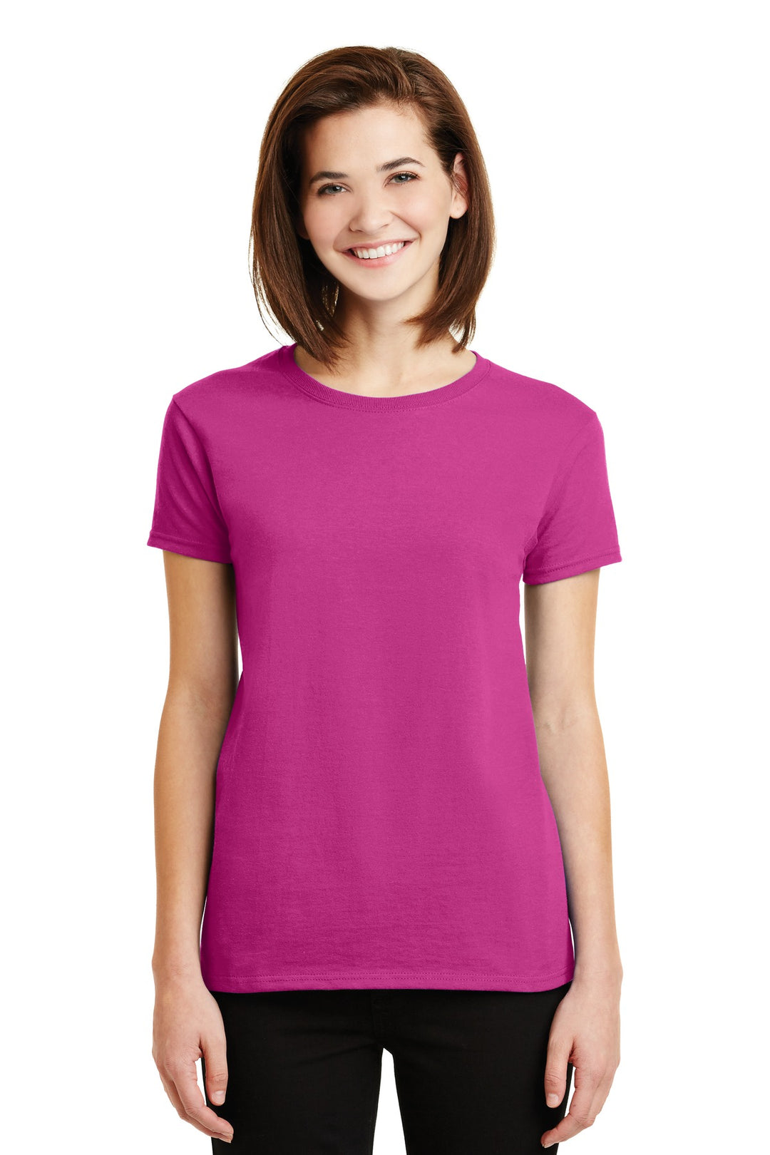Front View of Heliconia Gildan Women's Ultra Cotton 100% US Cotton T-Shirt. 2000L