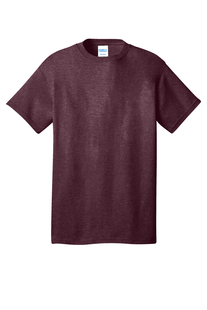 Front View of Hthr Ath Mroon Port & Company - Core Cotton Tee. PC54