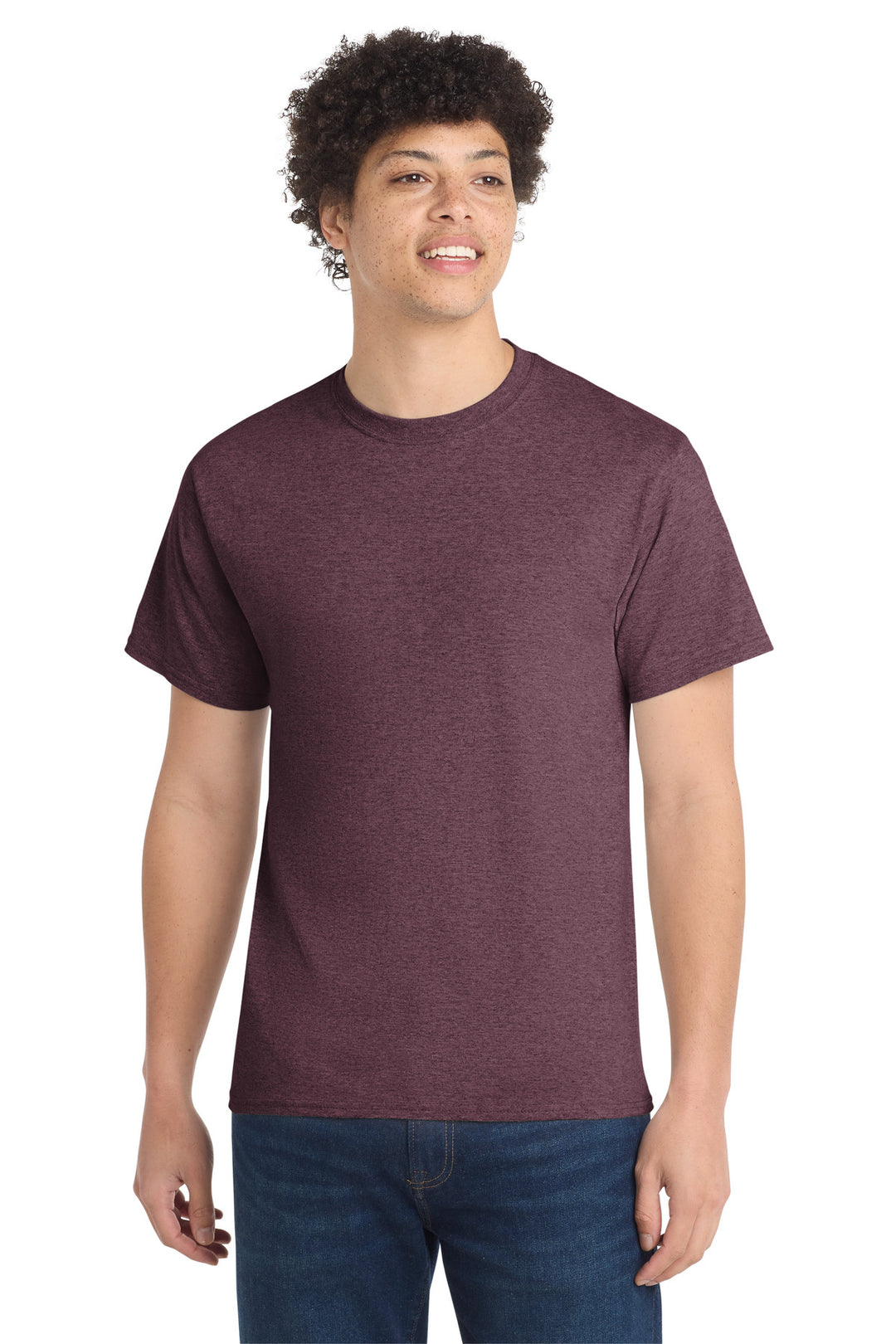 Front View of Hthr Ath Mroon Port & Company - Core Cotton Tee. PC54