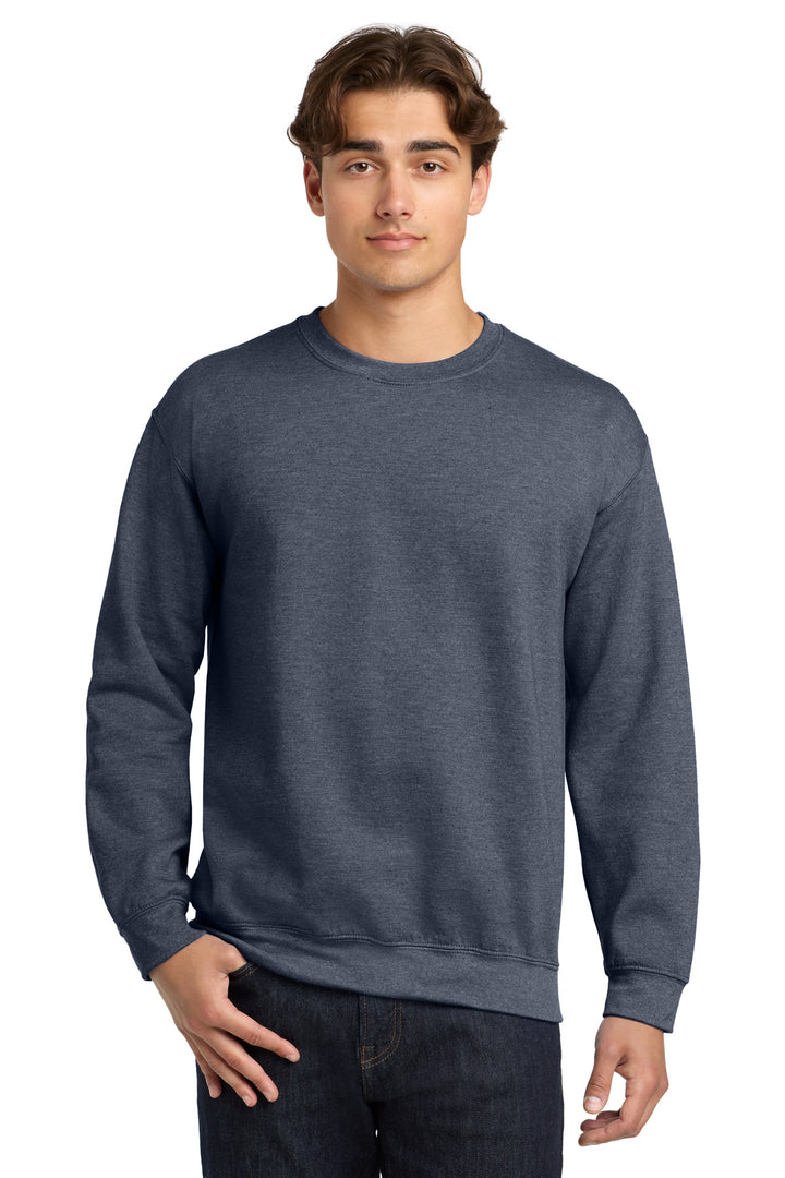 Front View of HthrDkNavy Gildan Heavy Blend Crewneck Sweatshirt. 18000