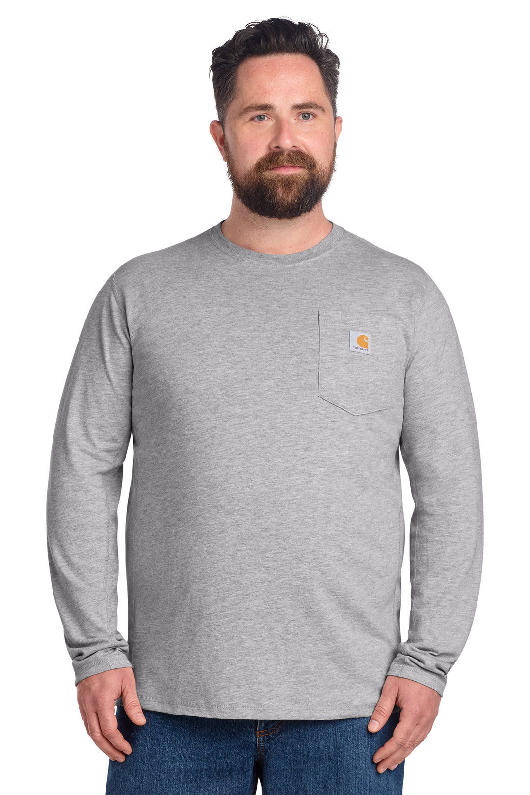 Front View of HthrGrey Carhartt Force Long Sleeve Pocket T-Shirt CT106656