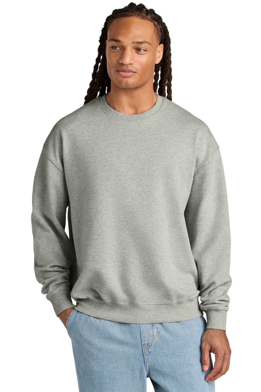 Front View of HthrGrey Stanley/Stella Unisex Ledger Dry Crewneck Sweatshirt SXU029