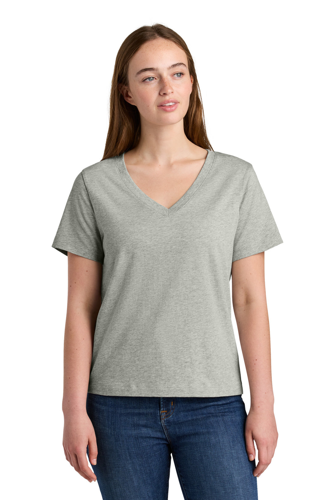 Front View of HthrGrey Stanley/Stella Women's Stella Isla V-Neck Tee SXW032