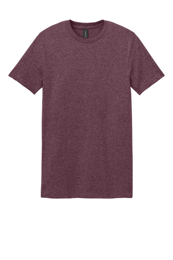 Front View of HthrMaroon Gildan Softstyle T-Shirt. 64000