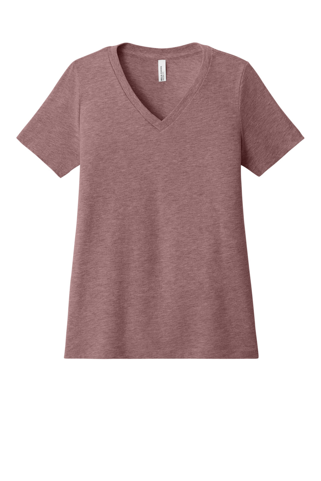 Front View of HthrMauve BELLA+CANVAS Women's Relaxed Heather CVC V-Neck Tee BC6405CVC
