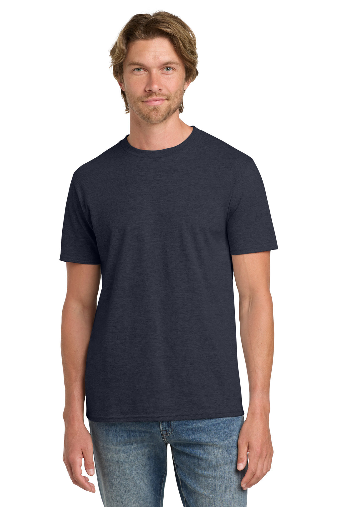 Front View of HthrNavy Gildan 100% Ring Spun Cotton T-Shirt. 980