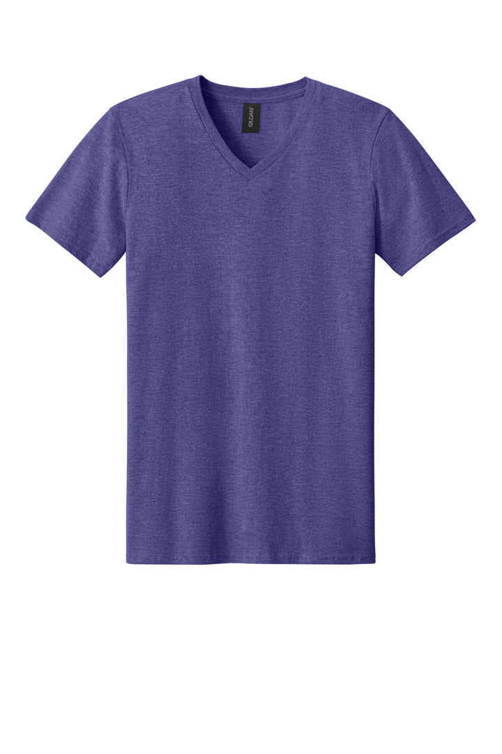 Front View of HthrPurple Gildan Softstyle V-Neck T-Shirt. 64V00