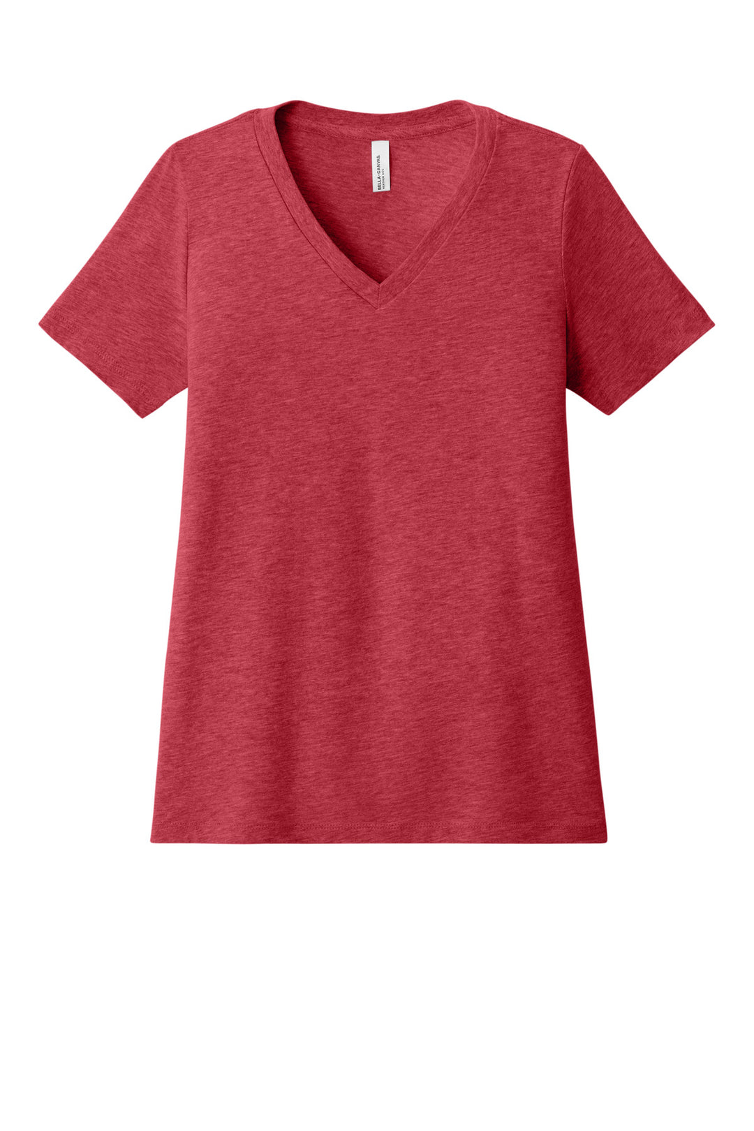 Front View of HthrRed BELLA+CANVAS Women's Relaxed Heather CVC V-Neck Tee BC6405CVC