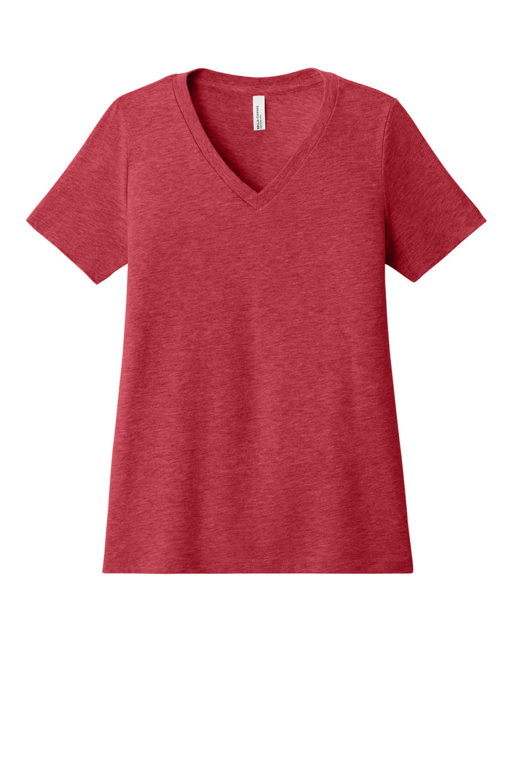 Front View of HthrRed BELLA+CANVAS Women's Relaxed Heather CVC V-Neck Tee BC6405CVC