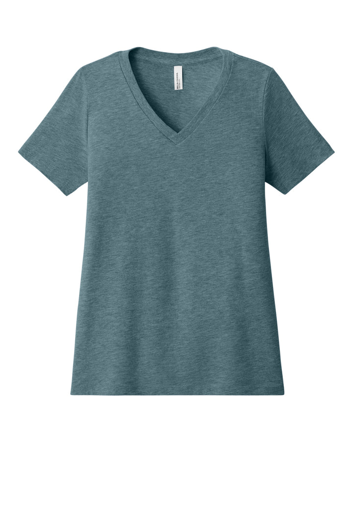 Front View of HthrSlate BELLA+CANVAS Women's Relaxed Heather CVC V-Neck Tee BC6405CVC