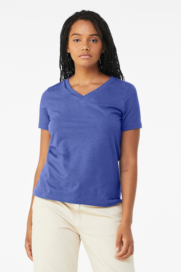 Front View of HthrTRRoy BELLA+CANVAS Women's Relaxed Heather CVC V-Neck Tee BC6405CVC