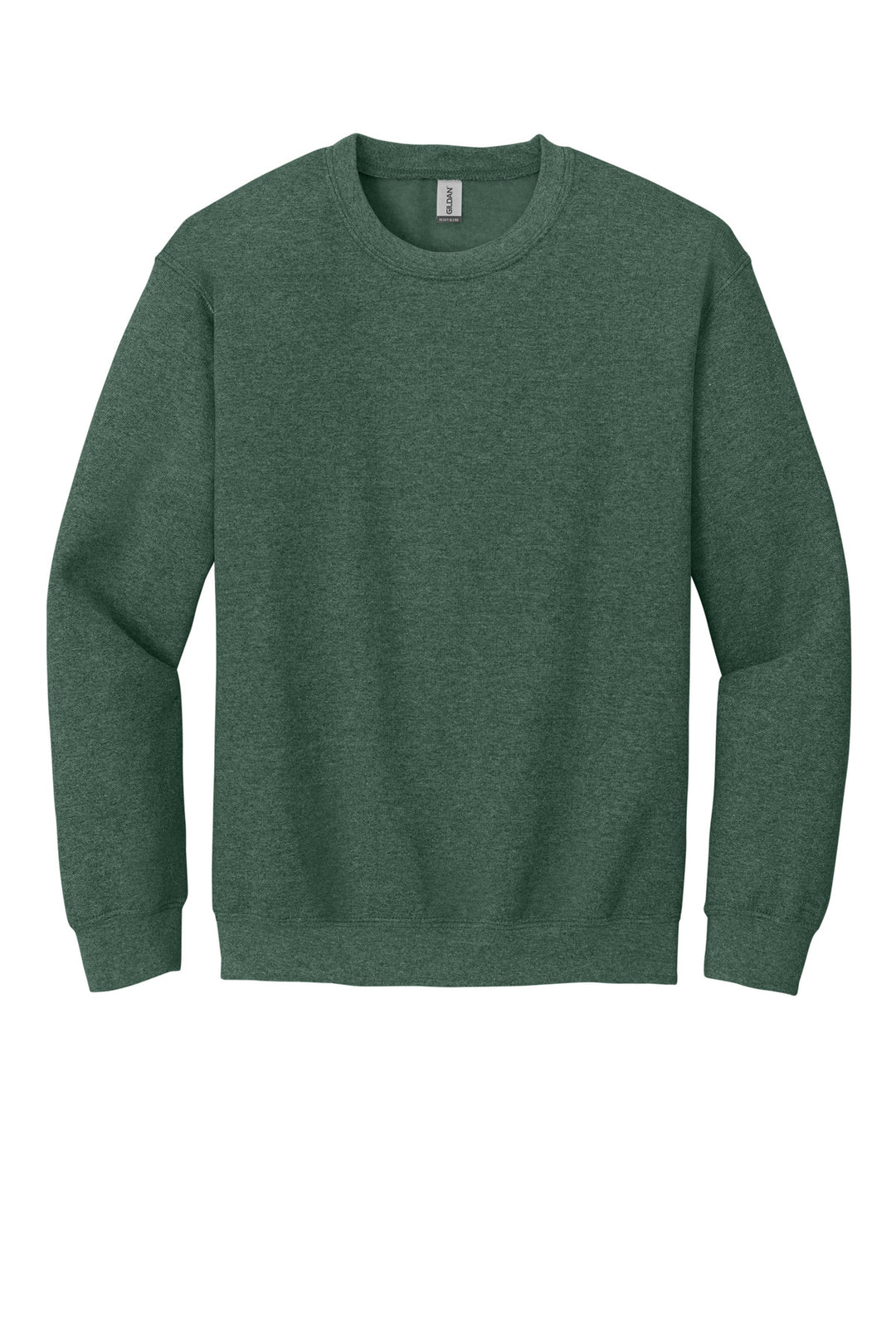 Front View of HtrDkGreen Gildan Heavy Blend Crewneck Sweatshirt. 18000