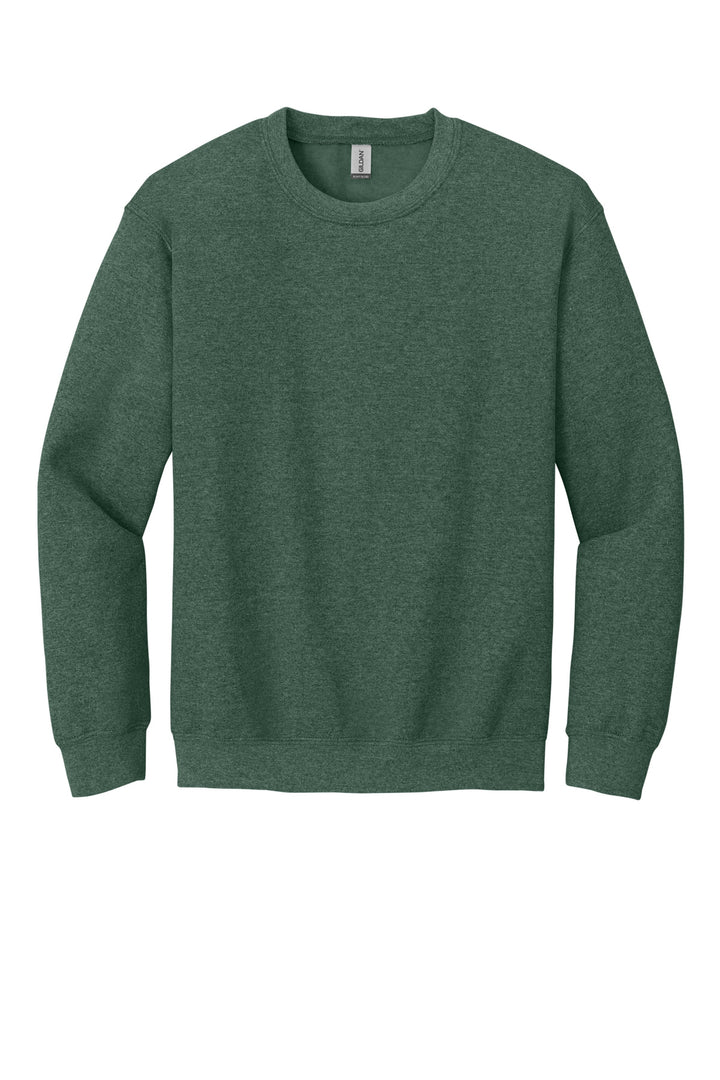 Front View of HtrDkGreen Gildan Heavy Blend Crewneck Sweatshirt. 18000
