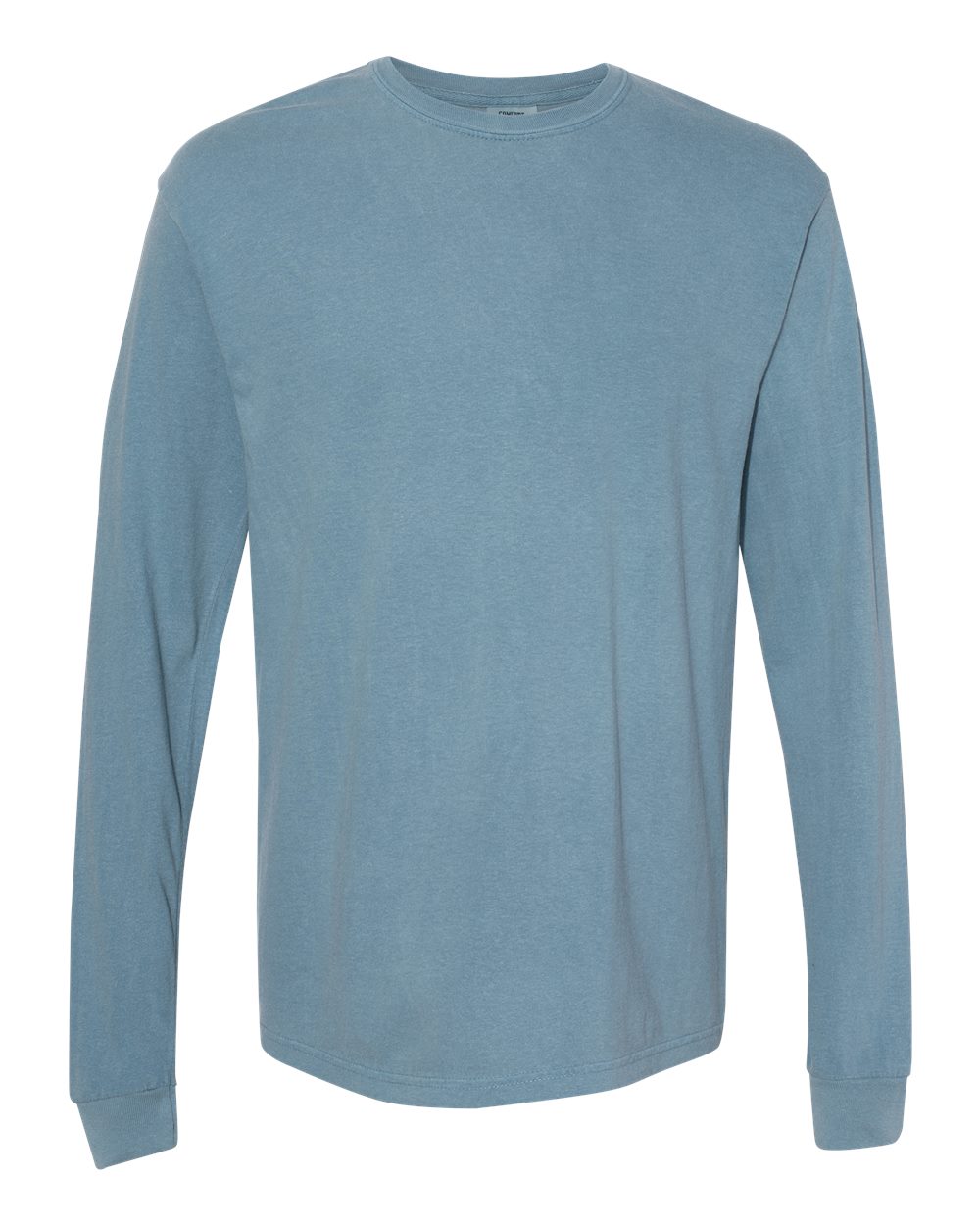Front View of Ice Blue Garment-Dyed Heavyweight Long Sleeve T-Shirt - 6014