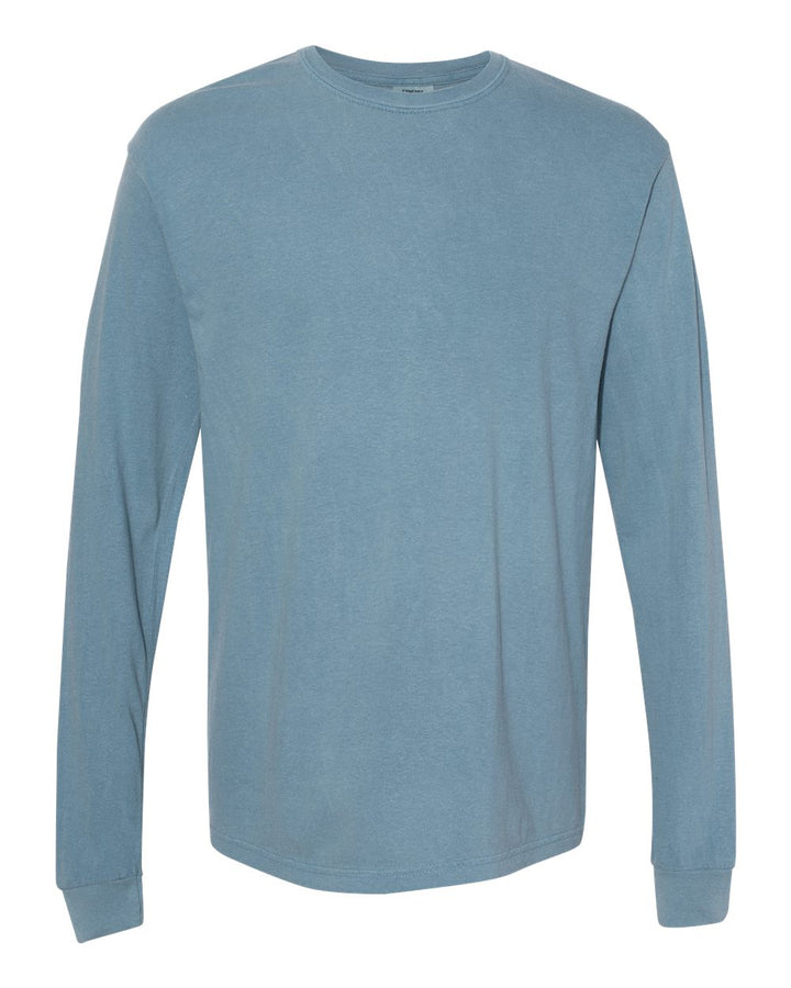 Front View of Ice Blue Garment-Dyed Heavyweight Long Sleeve T-Shirt - 6014