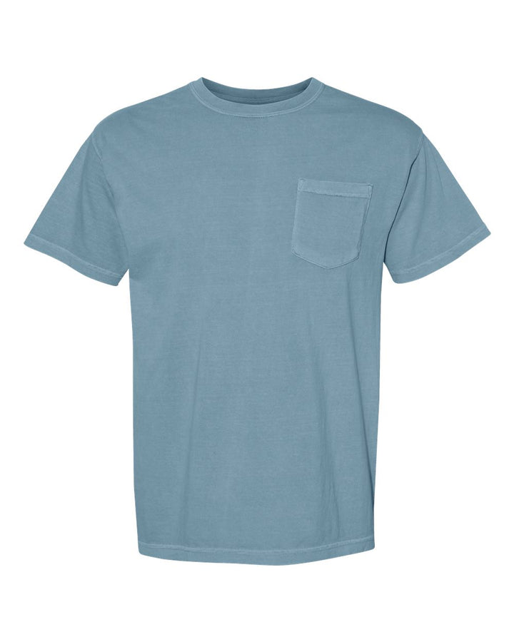Front View of Ice Blue Garment-Dyed Heavyweight Pocket T-Shirt - 6030