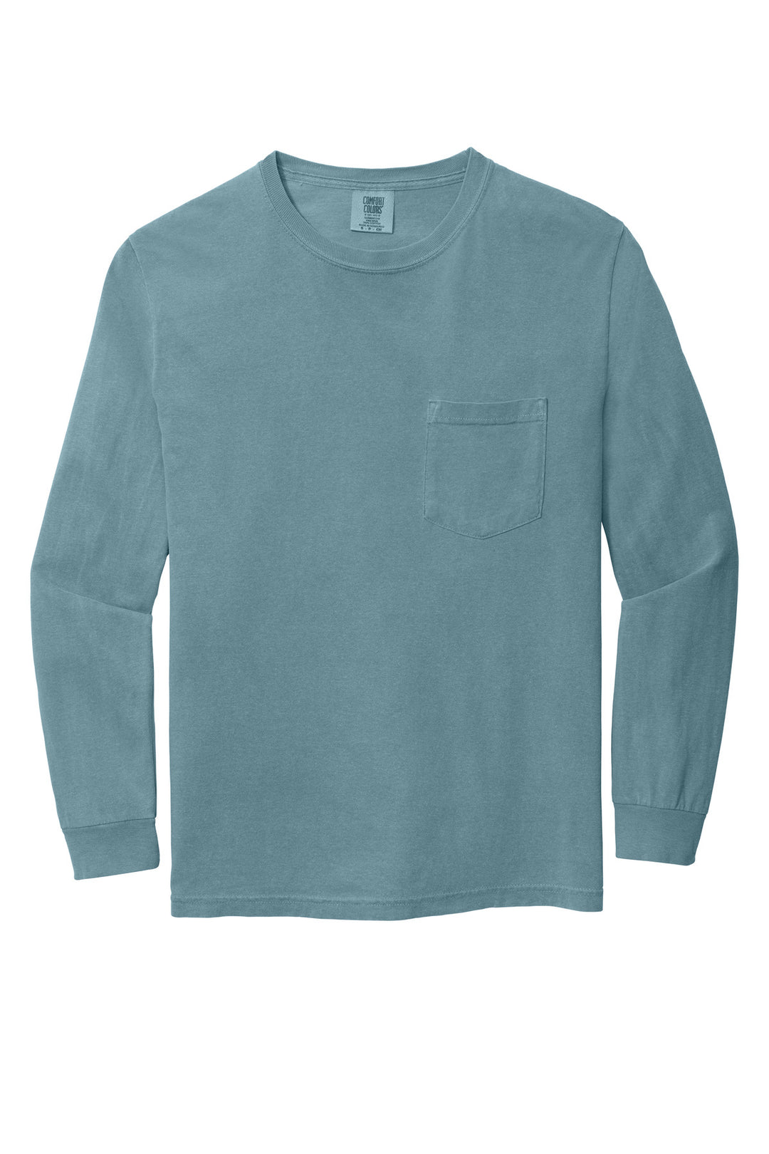 Front View of IceBlue COMFORT COLORS Heavyweight Ring Spun Long Sleeve Pocket Tee. 4410