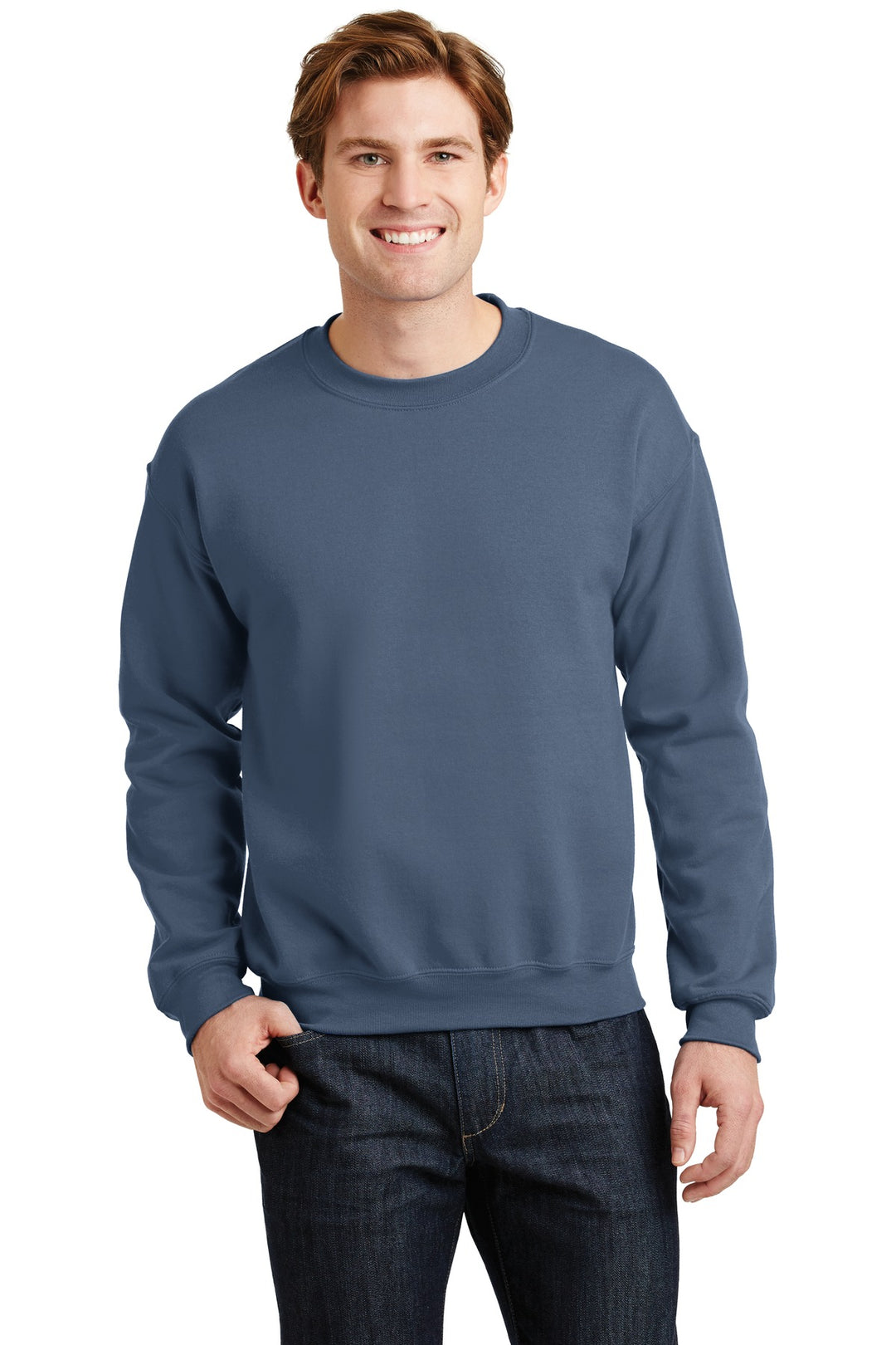 Front View of Indigo Blue Gildan Heavy Blend Crewneck Sweatshirt. 18000