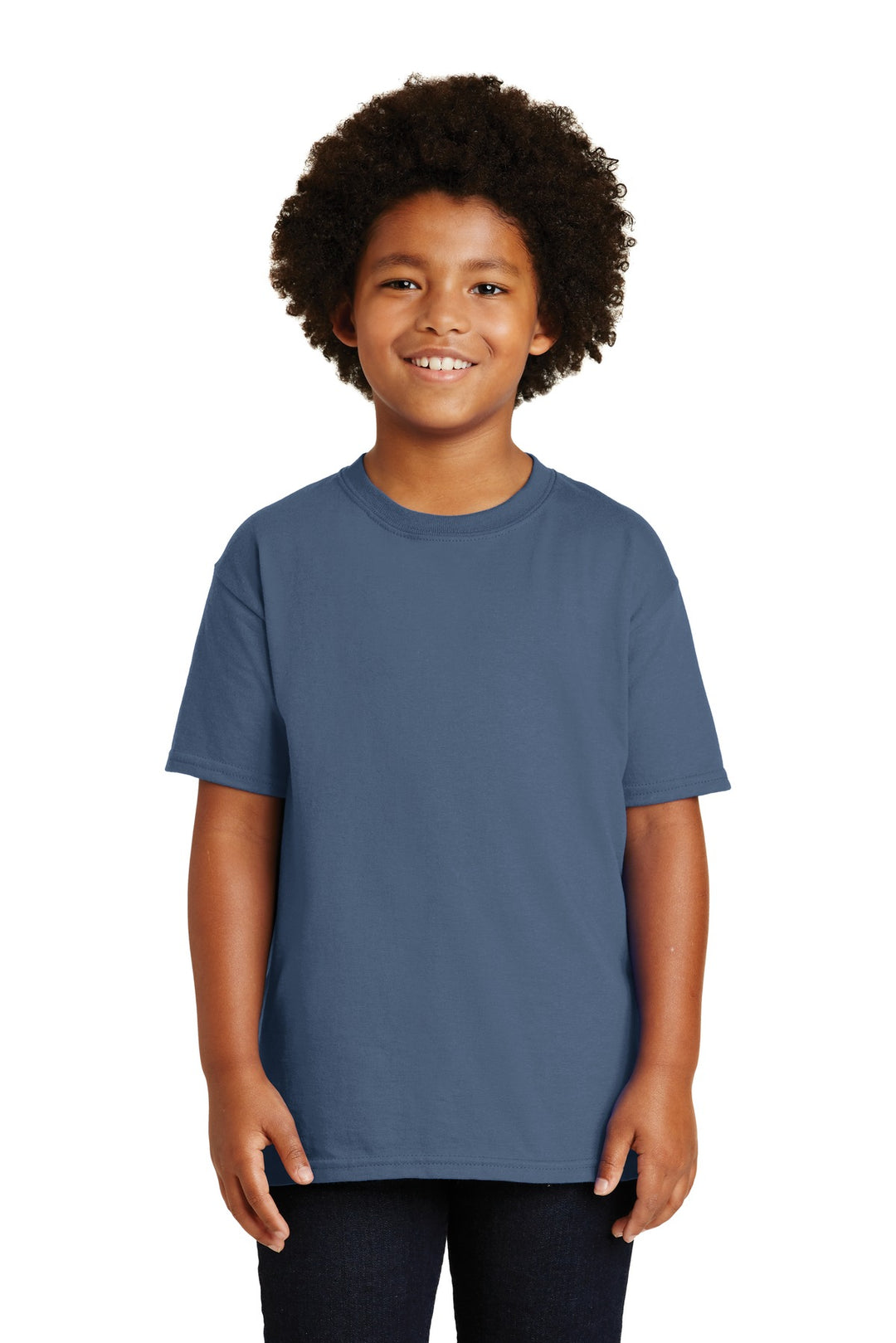 Front View of Indigo Blue Gildan - Youth Ultra Cotton 100% US Cotton T-Shirt. 2000B