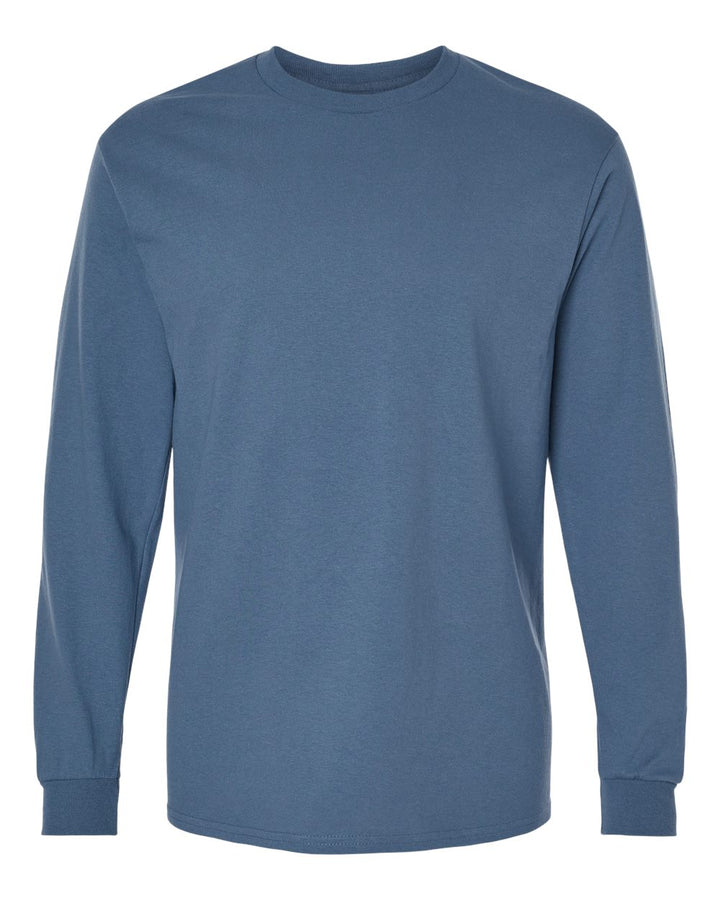 Front View of Indigo Blue Heavy Cotton™ Long Sleeve T-Shirt - 5400