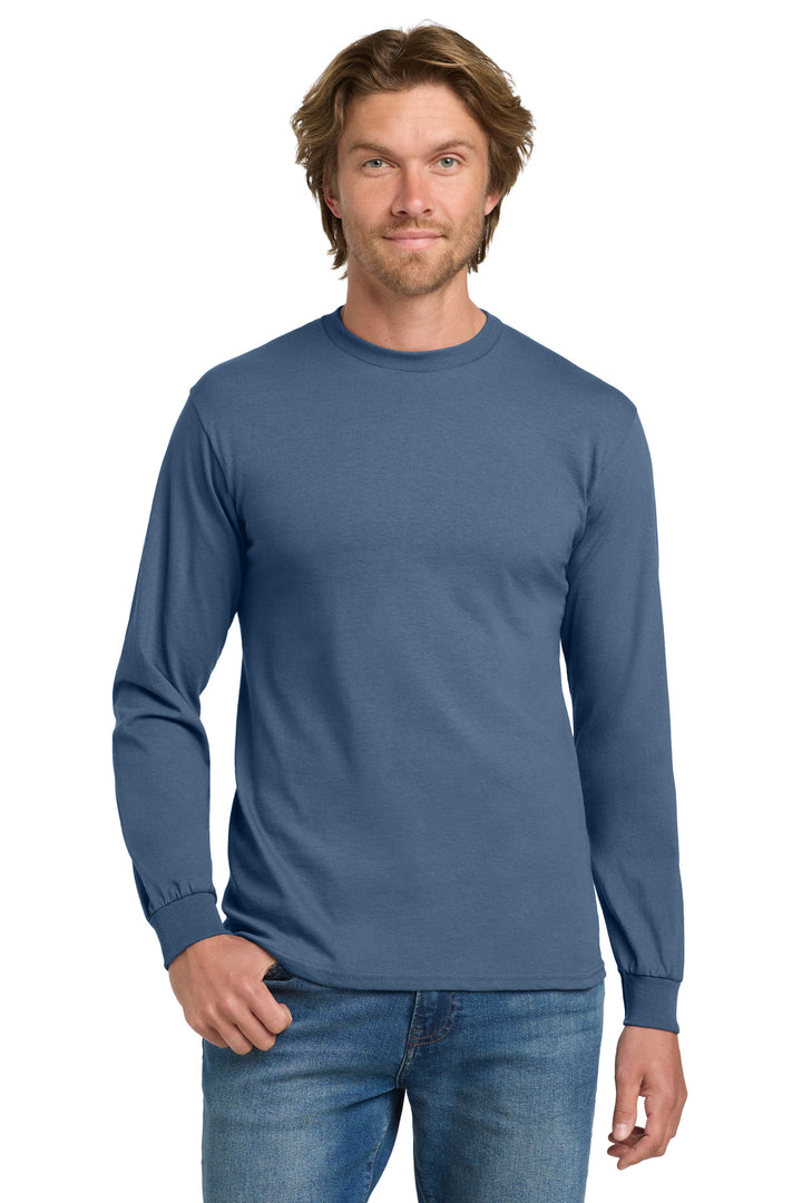 Front View of IndigoBlue Gildan - Heavy Cotton 100% Cotton Long Sleeve T-Shirt. 5400