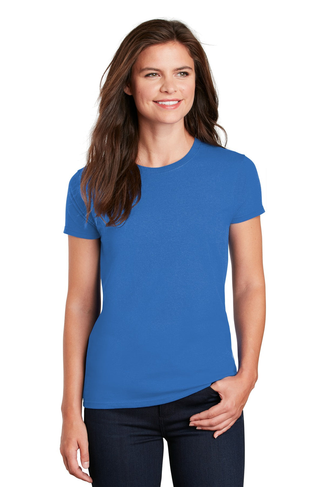 Front View of Iris Gildan Women's Ultra Cotton 100% US Cotton T-Shirt. 2000L