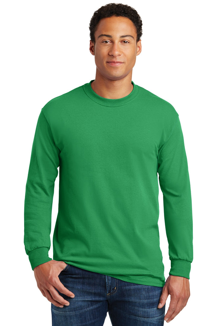 Front View of Irish Green Gildan - Heavy Cotton 100% Cotton Long Sleeve T-Shirt. 5400