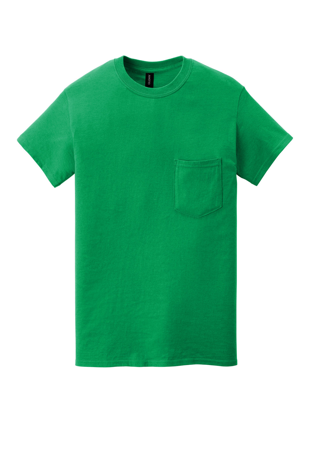 Front View of Irish Green Gildan Heavy Cotton 100% Cotton Pocket T-Shirt. 5300