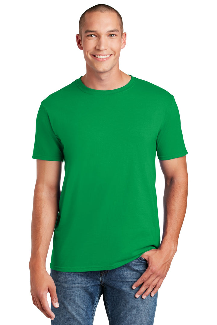 Front View of Irish Green Gildan Softstyle T-Shirt. 64000