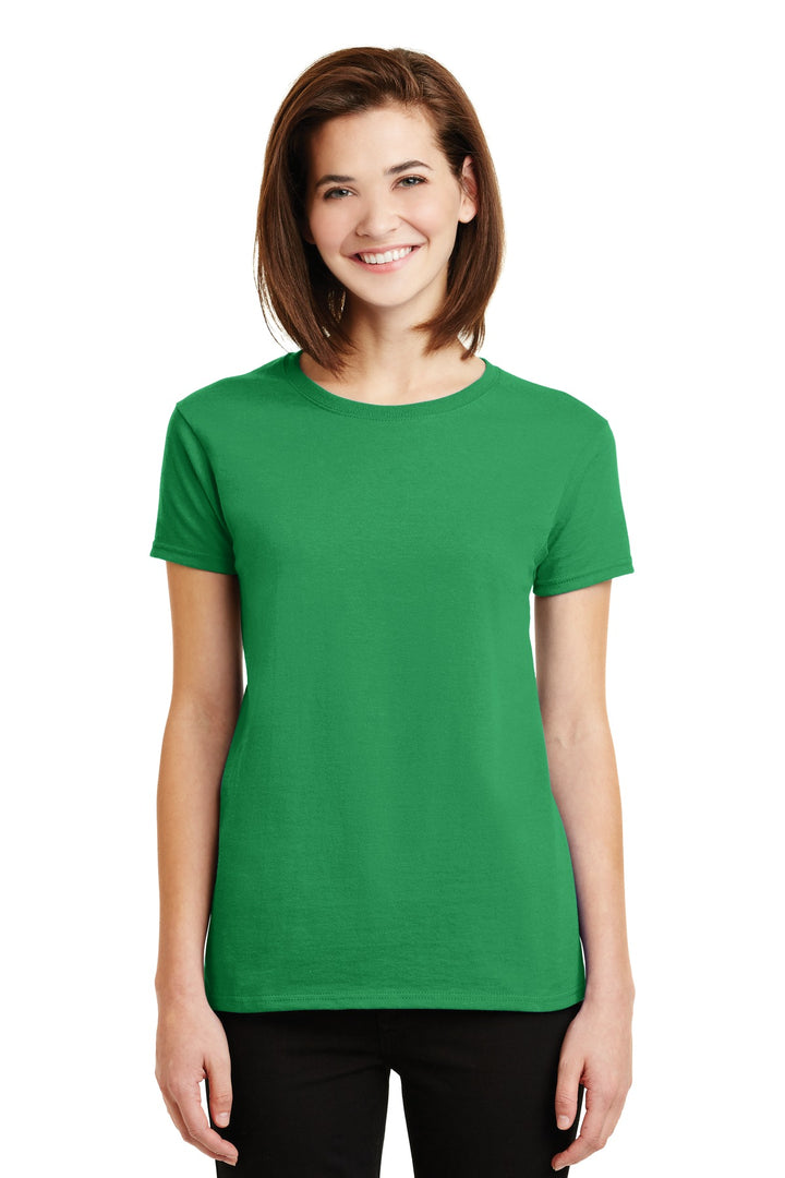 Front View of Irish Green Gildan Women's Ultra Cotton 100% US Cotton T-Shirt. 2000L