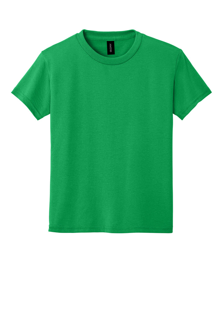Front View of Irish Green Gildan Youth DryBlend 50 Cotton/50 Poly T-Shirt. 8000B
