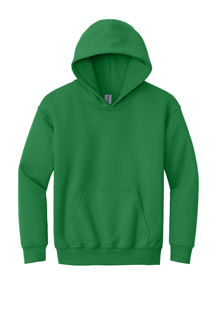 Front View of Irish Green Gildan - Youth Heavy Blend Hooded Sweatshirt. 18500B