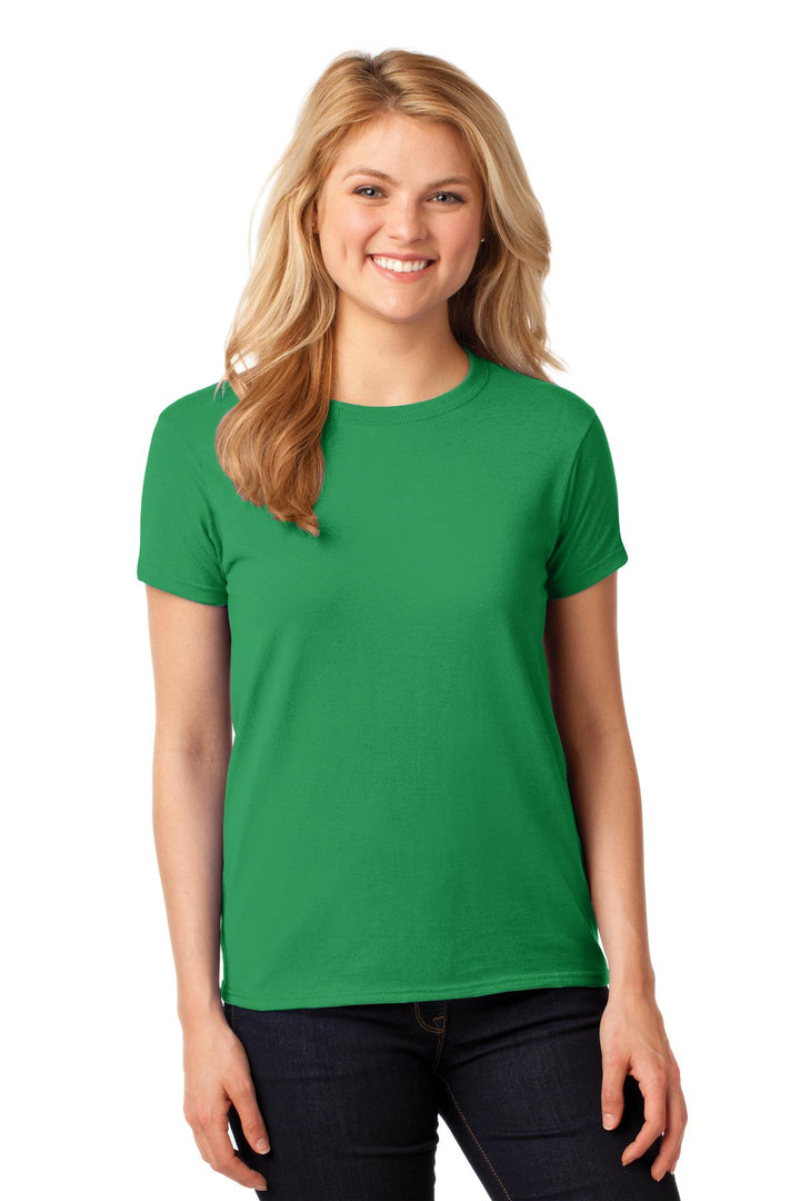 Front View of IrishGreen Gildan Women's Heavy Cotton 100% Cotton T-Shirt. 5000L