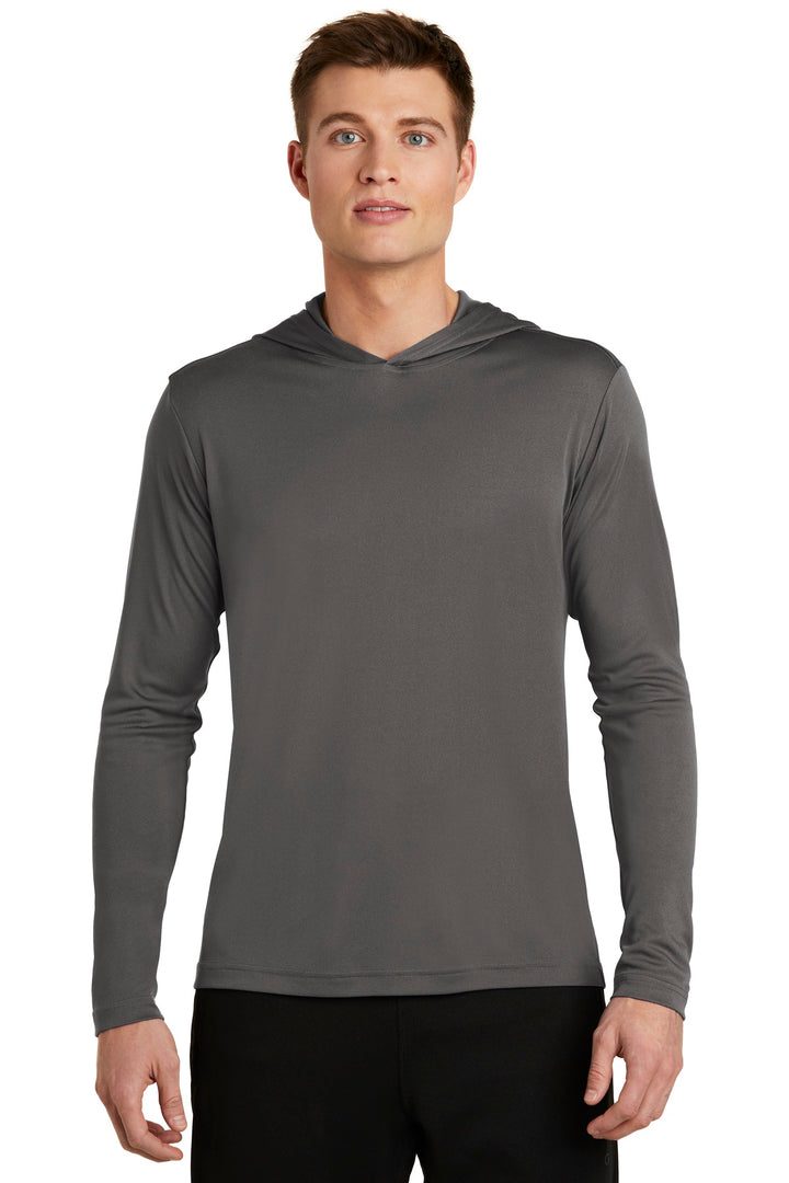 Front View of Iron Grey Sport-Tek PosiCharge Competitor Hooded Pullover. ST358