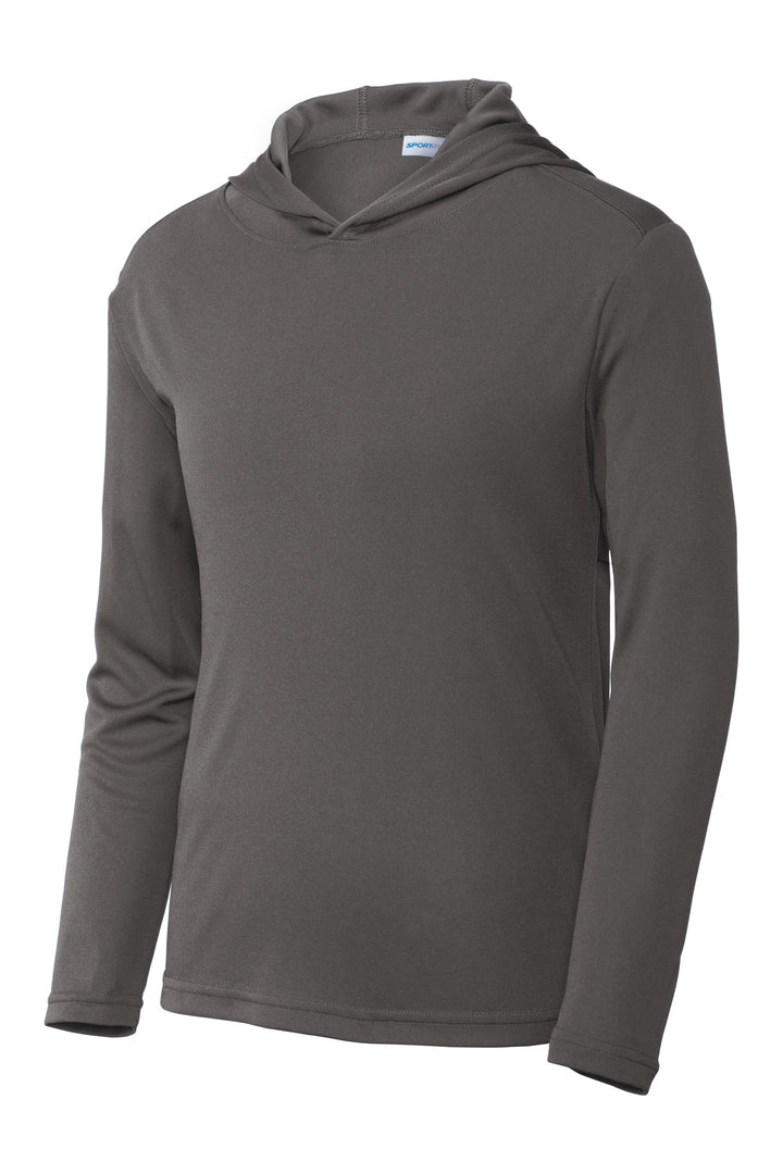 Front View of Iron Grey Sport-Tek Youth PosiCharge Competitor Hooded Pullover. YST358