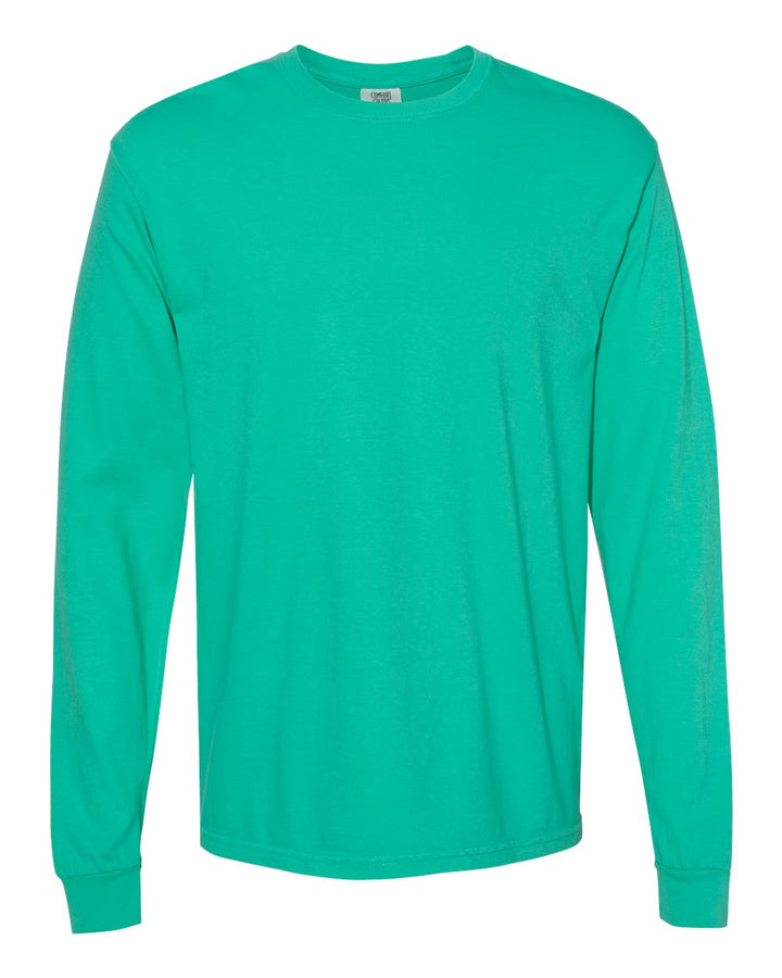 Front View of Island Green Garment-Dyed Heavyweight Long Sleeve T-Shirt - 6014